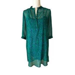 NWT Patterson J Kincaid PJK Dress Teal Snakeskin Sheer Layered XS